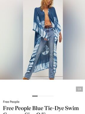 Free People Blue Tie-Dye Duster Kimono Wrap